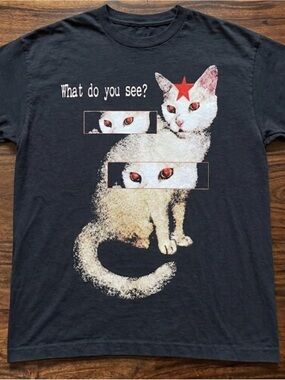 Cat Red Star Accent Black Graphic Tee Women T-shirt